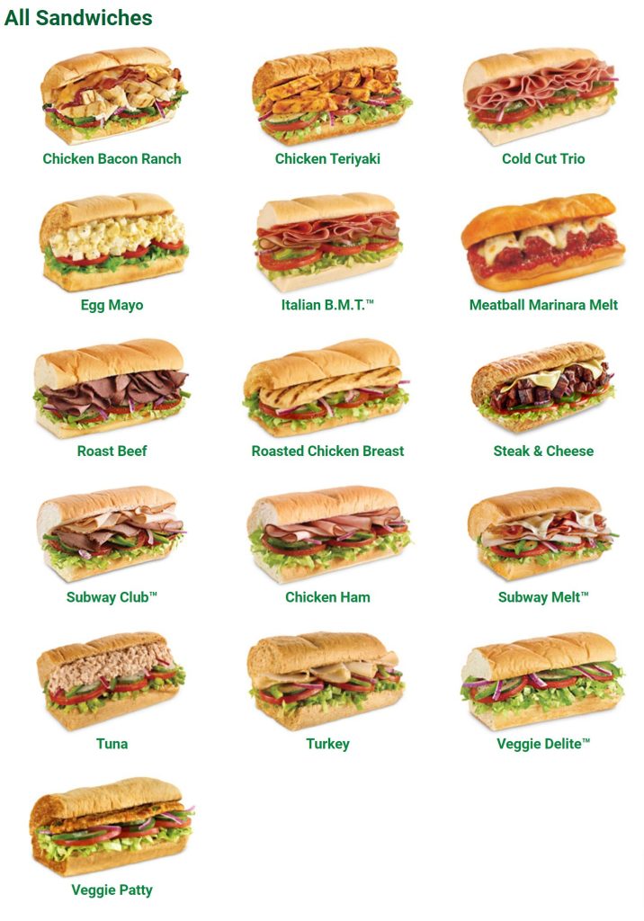 Subway Sandwich Menu in Japanese, Subway menu in Japanese.