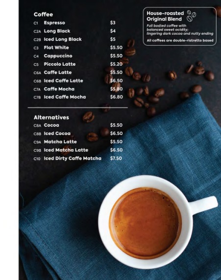 Collin’s Coffee/Alternatives Menu with Price
