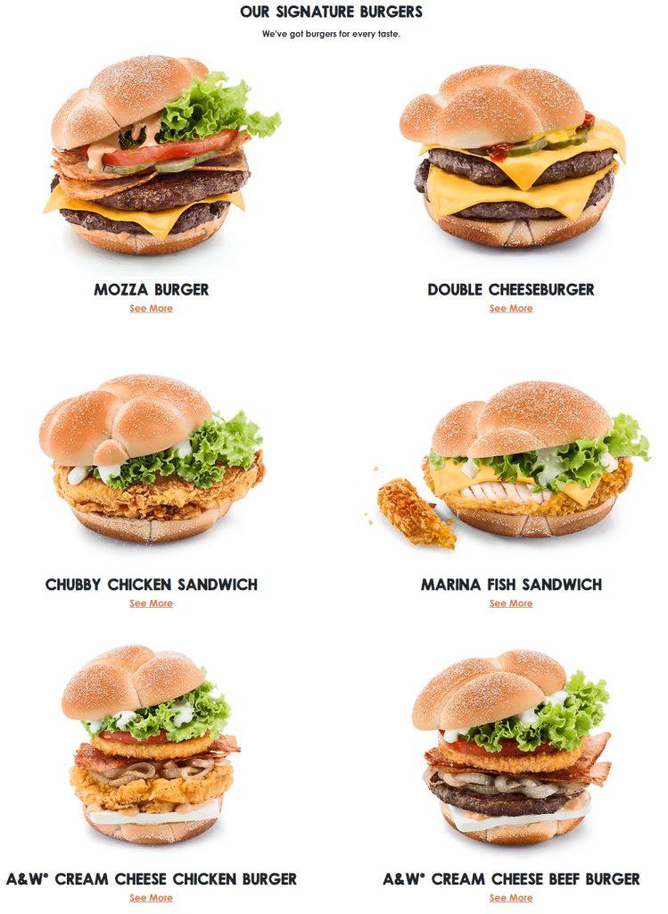 A&W Burgers Menu with Prices