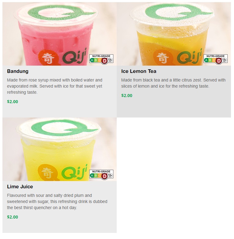 Qiji Singapore Menu Beverage Menu with Prices