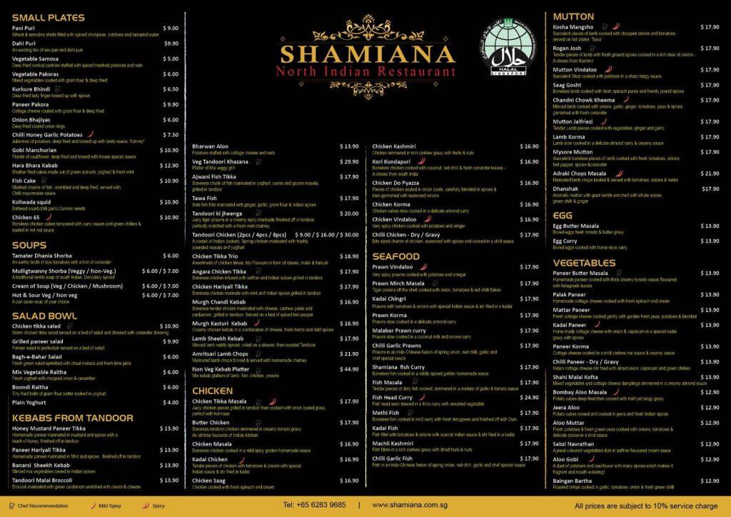 Shamiana Indian Resturant Singapore Menu & Price 2023