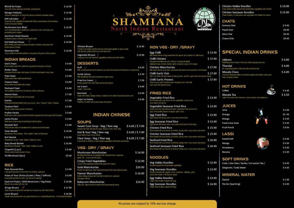 Shamiana Indian Resturant Singapore Menu & Price 2023