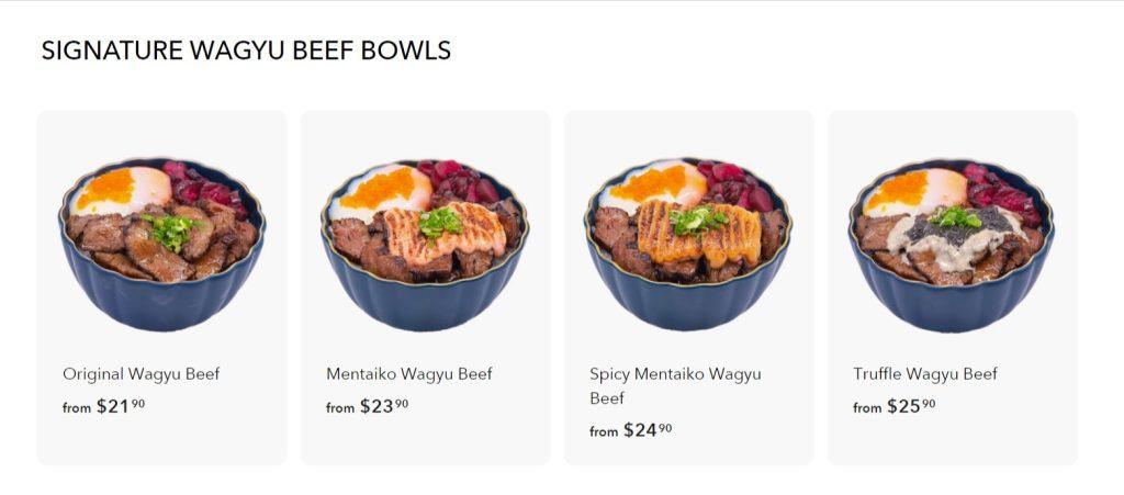 Waa Cow Signature Wagyu Beef Bowls Menu with Prices