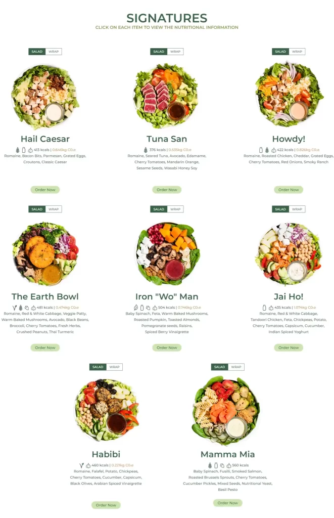 SaladStop Signatures Menu with Price
