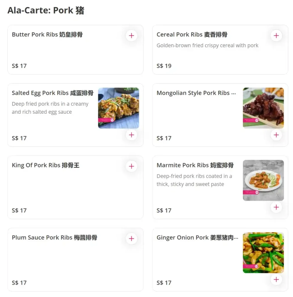 3 Meals a Day Singapore Ala-Carte Pork Menu