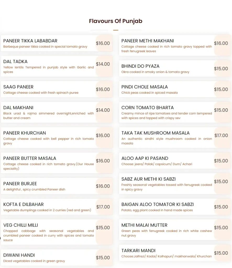 Kailash Parbat Flavours of Punjab Menu with Price
