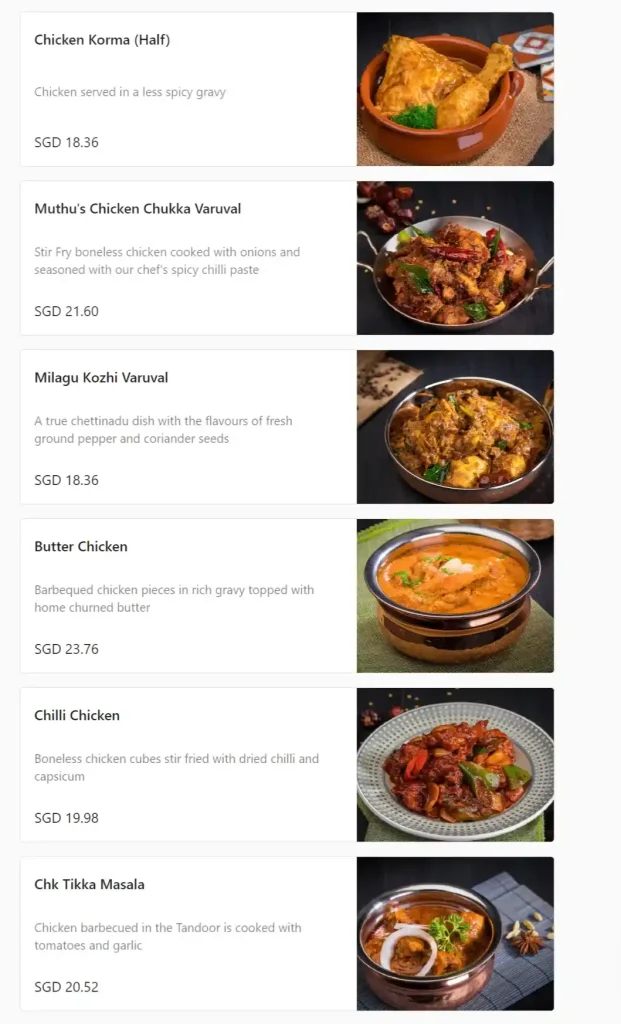 Muthu’s Curry Chicken Price