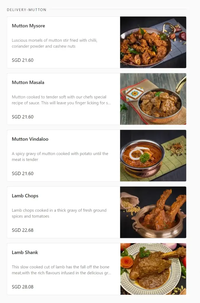Muthu’s Curry Mutton Menu Price