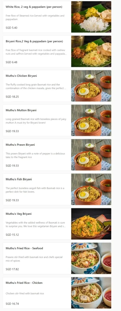 Muthu’s Curry Rice Menu Price