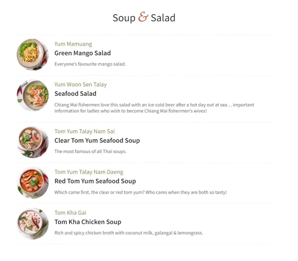 Thaiexpress Soup & Salad Menu Price