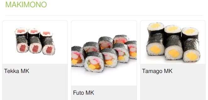 Sakae Sushi Makimono Menu
