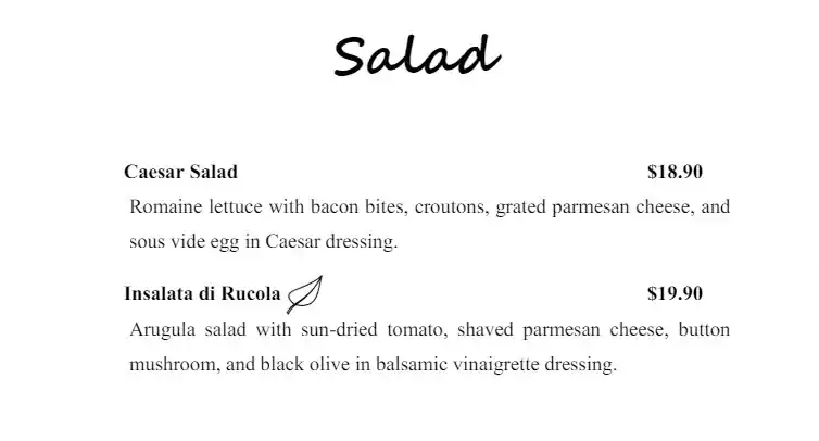 La Pizzaiola Salad Menu Price
